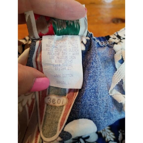 Vintage Hilo Hattie Halter Top Women Small Blue White Cotton Tropical Surfboard - Picture 6 of 8